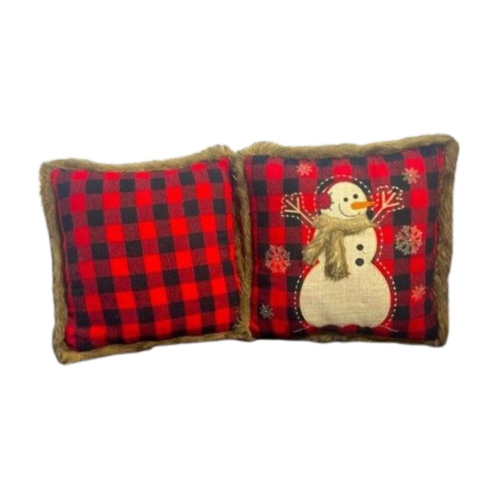 Accent Holiday Christmas Snowman Throw Pillows 2 Buffalo Plaid 13” Square
